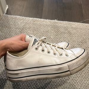 White leather platform converse